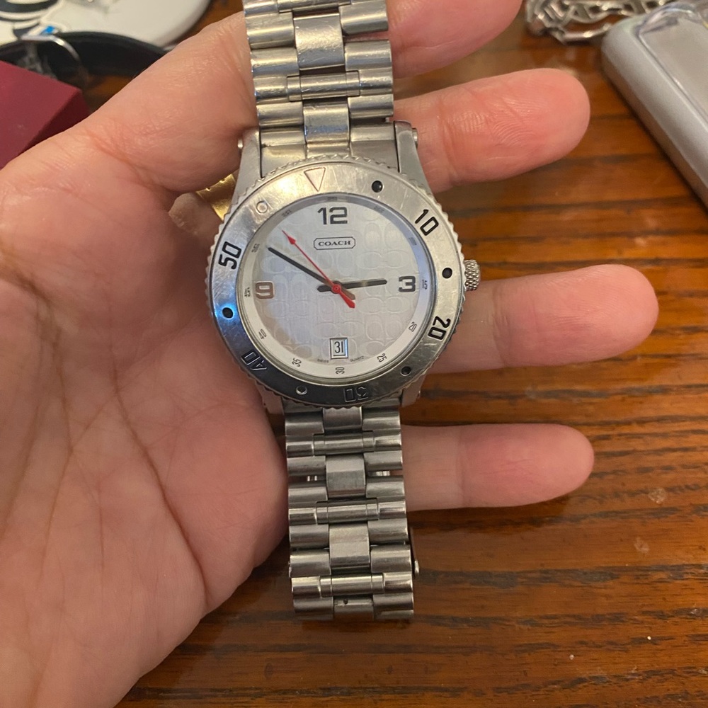 Coach Silver Women's Watch with Red and Blue Accents